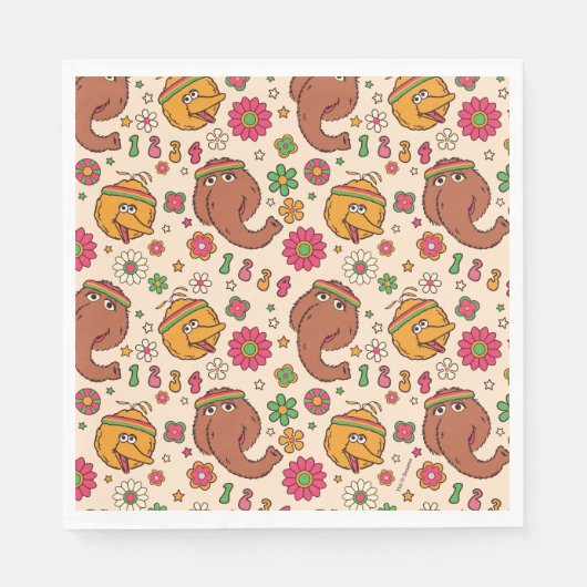 Snuffleupagus en Big Bird Groovy Flower Pattern Servet (Voorkant)