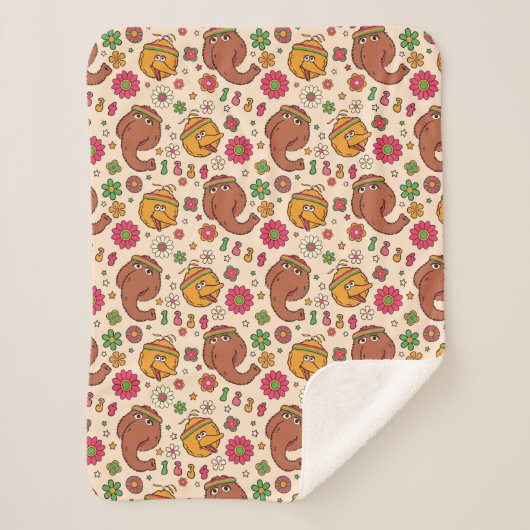 Snuffleupagus en Big Bird Groovy Flower Pattern Sherpa Deken (Voorkant)