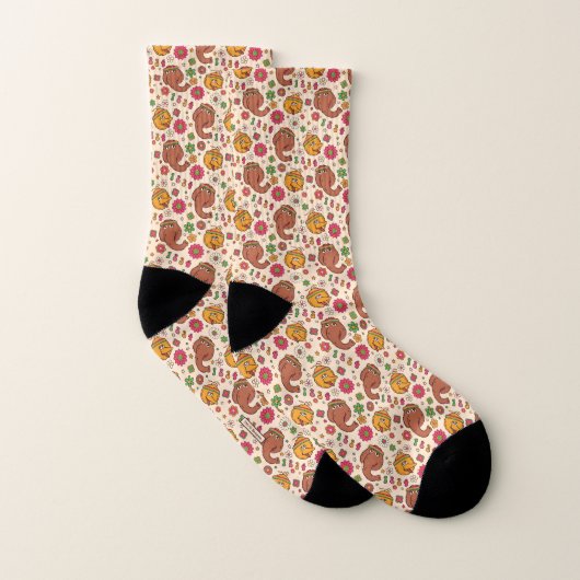 Snuffleupagus en Big Bird Groovy Flower Pattern Sokken (Paar)