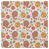 Snuffleupagus en Big Bird Groovy Flower Pattern Stof (Swatch)