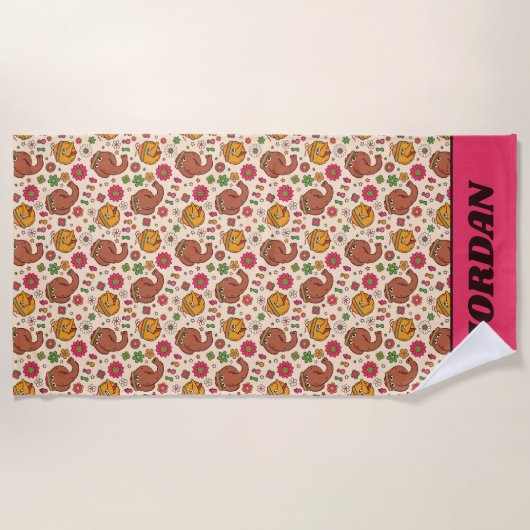 Snuffleupagus en Big Bird Groovy Flower Pattern Strandlaken (Voorkant)