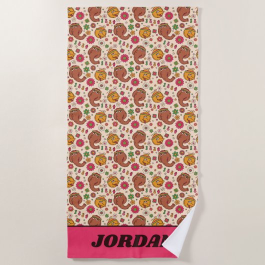 Snuffleupagus en Big Bird Groovy Flower Pattern Strandlaken (Voorkant)