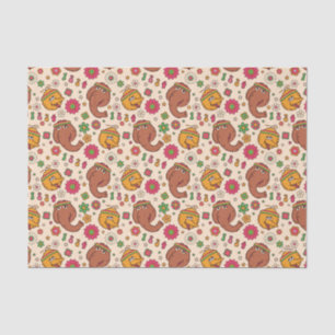 Snuffleupagus en Big Bird Groovy Flower Pattern Tissuepapier