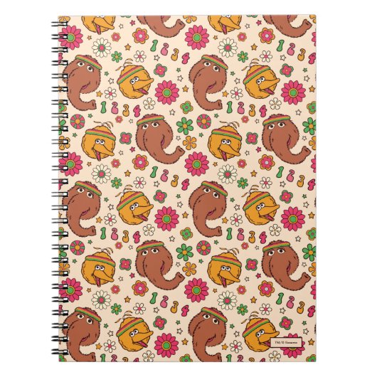 Snuffleupagus en grote vogel Groovy bloempatroon Notitieboek (Voorkant)