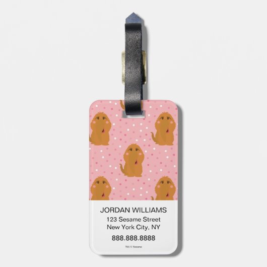 Snuffleupagus Pink Polka Dot Patroon Bagagelabel (Achterkant verticaal)