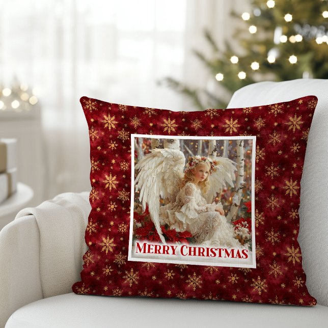 Snug Angel Red Gold Christmas Pillow Gift Kussen (Snug Angel Red Gold Christmas Pillow Gift)