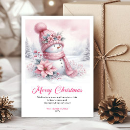 Snug pink snowman kids card digital download edit feestdagenkaart