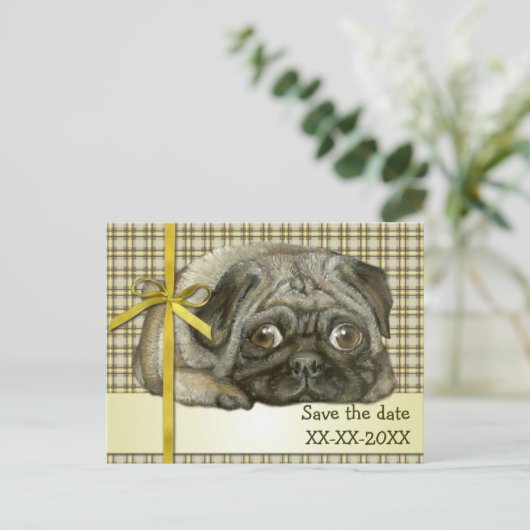 Snug pug aankondigingskaart (Staand voorkant)