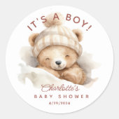 Snuggle Beer Baby shower Het is een jongen Ronde Sticker (Voorkant)