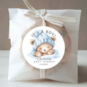 Snuggle Beer Baby shower Het is een jongen Ronde Sticker
