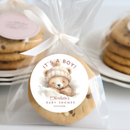 Snuggle Beer Baby shower Het is een jongen Ronde Sticker