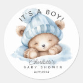 Snuggle Beer Baby shower Het is een jongen Ronde Sticker (Voorkant)