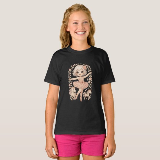 Snuggle Pup Kawaii unicorn dancing T-shirt (Voorkant volledig)