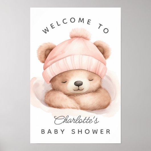 Snuggle Up Bear Baby Shower Welcome Sign Poster (Voorkant)
