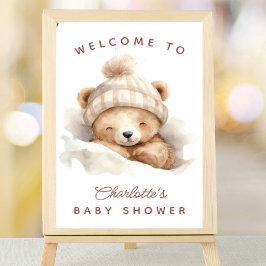 Snuggle Up Bear Baby Shower Welcome Sign Poster