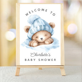 Snuggle Up Bear Baby Shower Welcome Sign Poster