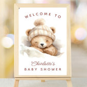 Snuggle Up Bear Baby Shower Welcome Sign Poster