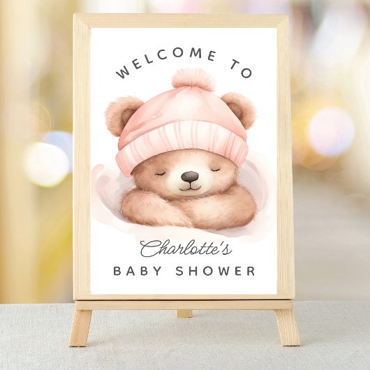 Snuggle Up Bear Baby Shower Welcome Sign Poster