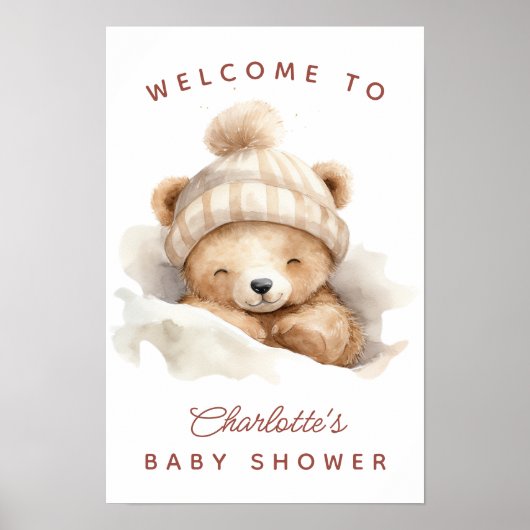 Snuggle Up Bear Baby Shower Welcome Sign Poster (Voorkant)