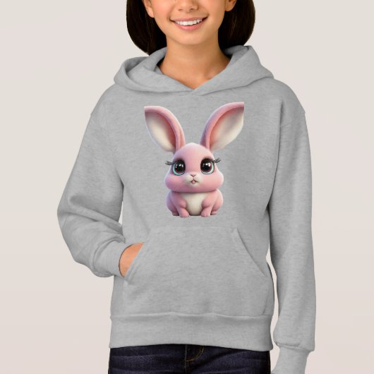 Snuggle Up: Schattige roze Cartoon konijnenhoodie (Voorkant)