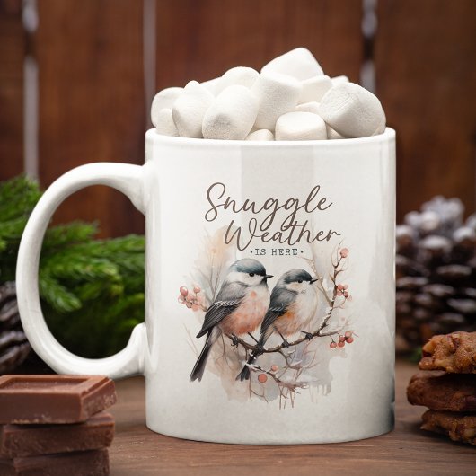 Snuggle weer is hier, vogels op tak kerst koffiemok