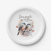 Snuggle weer is hier, vogels op tak kerst papieren bordje (Voorkant)