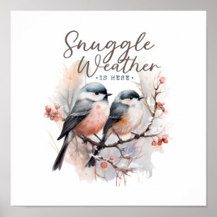Snuggle weer is hier, vogels op tak kerst poster