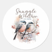 Snuggle weer is hier, vogels op tak kerst ronde sticker (Voorkant)