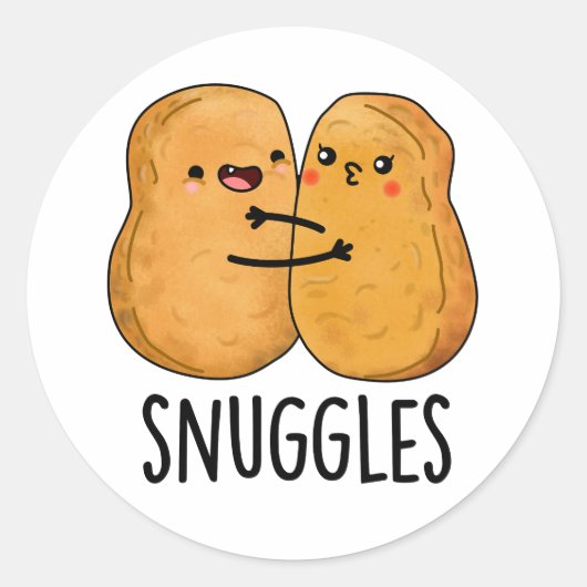 Snuggles Funny Nugget Couple Pun Ronde Sticker (Voorkant)