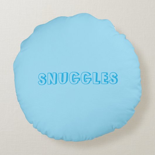 "Snuggles" Lichtblauw Rond Kussen (Achterkant)