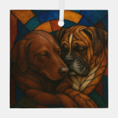 Snuggling Boxer en Chocolate Lab "Glas in lood" Glas Ornament (Achterkant)
