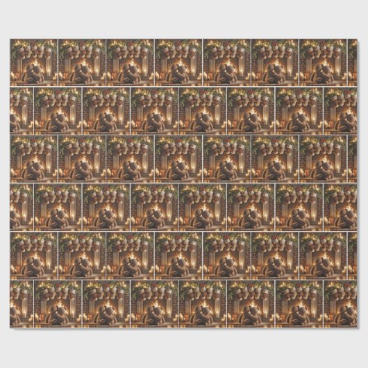 Snuggling Kerstmis Teddy Bears Cadeaupapier (Vlak)