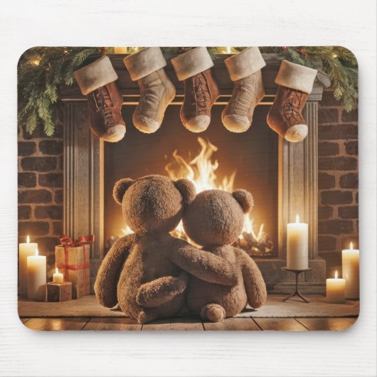 Snuggling Kerstmis Teddy Bears Muismat (Voorkant)