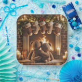 Snuggling Kerstmis Teddy Bears Papieren Bordje (Feest)