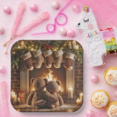 Snuggling Kerstmis Teddy Bears Papieren Bordje (Feest)