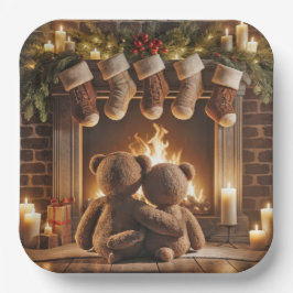 Snuggling Kerstmis Teddy Bears Papieren Bordje