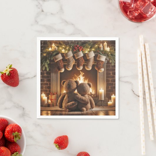 Snuggling Kerstmis Teddy Bears Servet (Insitu)