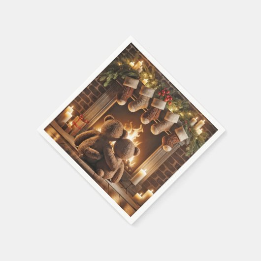 Snuggling Kerstmis Teddy Bears Servet (Hoek)