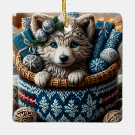 Snuggly de Schattige winterpup Keramisch Ornament