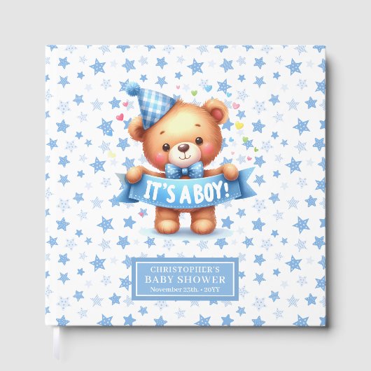 Snuggly Het is een boy teddybeer baby shower keeps Gastenboek (Voorkant)