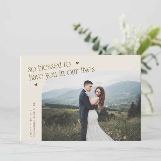 So Blessed Cream Wedding Photo Bedankkaart (Staand voorkant)