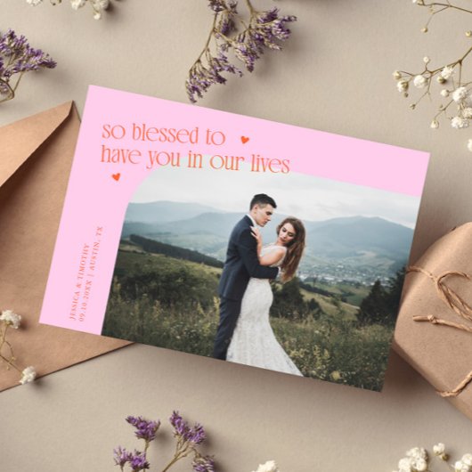 So Blessed Orange Pink Wedding Photo Bedankkaart