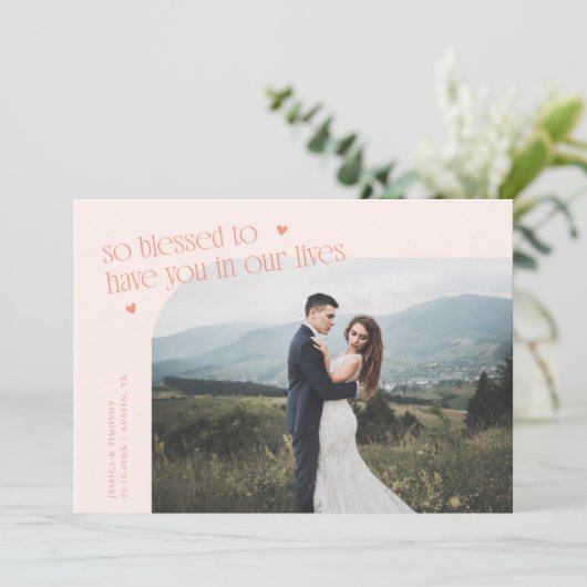 So Blessed Peach Wedding Photo Bedankkaart (Staand voorkant)