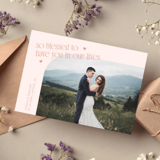 So Blessed Peach Wedding Photo Bedankkaart