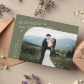 So Blessed Sage Green Wedding Photo Bedankkaart