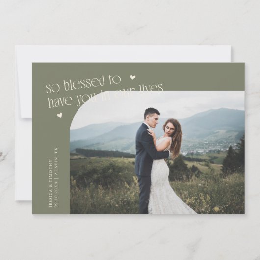 So Blessed Sage Green Wedding Photo Bedankkaart (Voorkant)