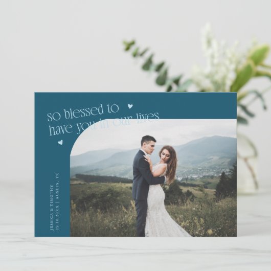 So Blessed Teal Wedding Photo Bedankkaart (Staand voorkant)