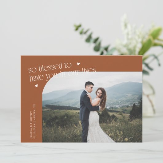 So Blessed Terracotta Wedding Photo Bedankkaart (Staand voorkant)