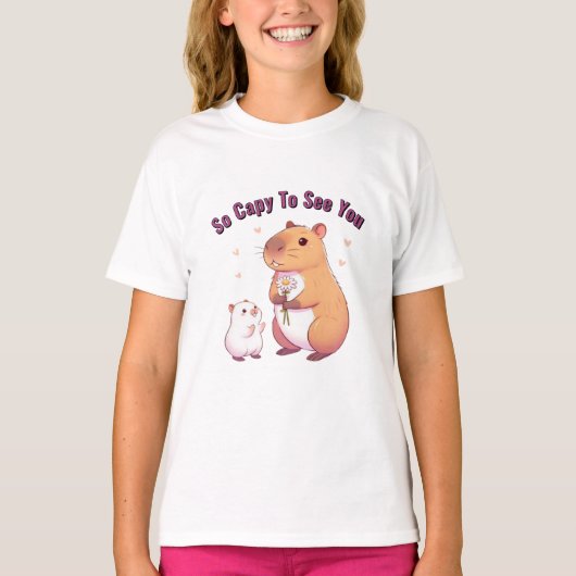 So Capy To See You – Cute Capybara Art T-shirt (Voorkant)