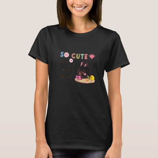 So cute and   kitty and rabbit in love t-shirt (Voorkant)